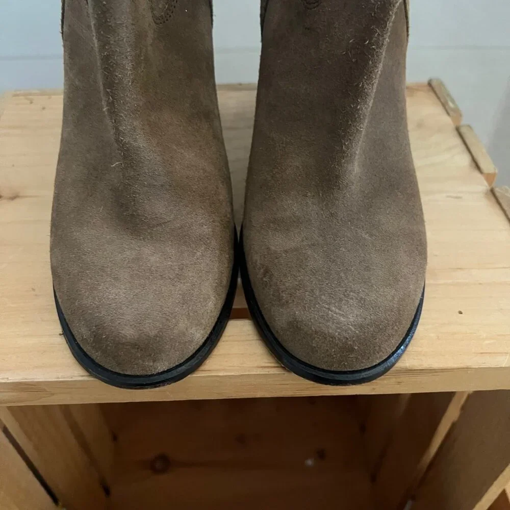 Kate Spade New York Size 9 Tobacco Brown Baise Suede Pull On Heeled Ankle Boots - Picture 12 of 16